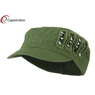 查看 (13023) Olive Side Studs Fitted Military Cap with Elastic Band Closure 详情